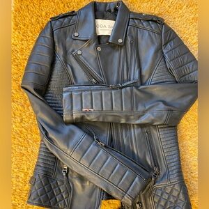 Boda Skins Kay Michaels Tall Black Leather Jacket, Gunmetal Hardwear Size Small